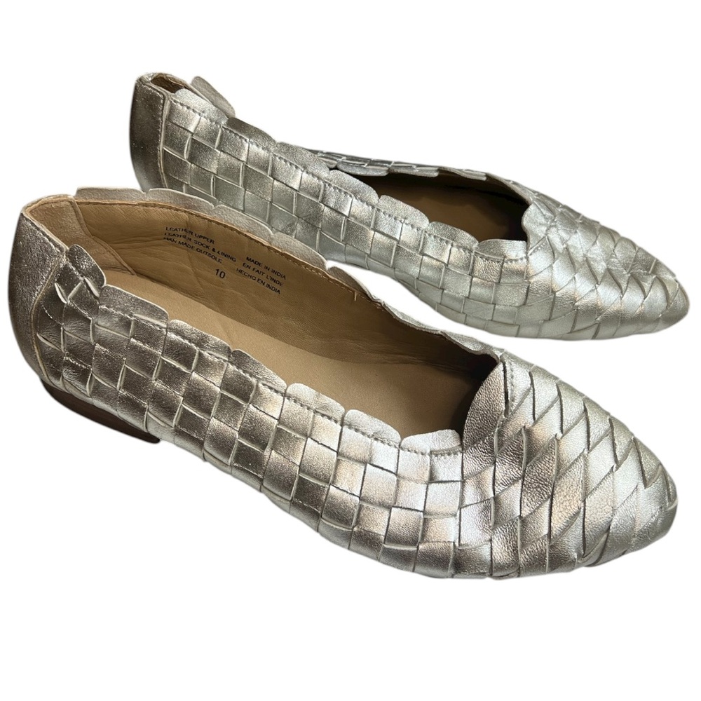 Seychelles Metallic Silver Woven Leather Flats